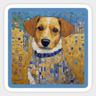 Gustav Klimt Style Dog with Blue and White Ruffled Collar Sticker